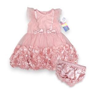 Nannette Baby Infant Pink Ruffles Rosette Bow Dress Bloomers Set Size 24M